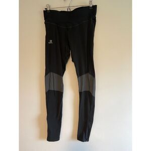 Salomon Running Tights Women's LARGE AdvancedSkin Warm BLACK